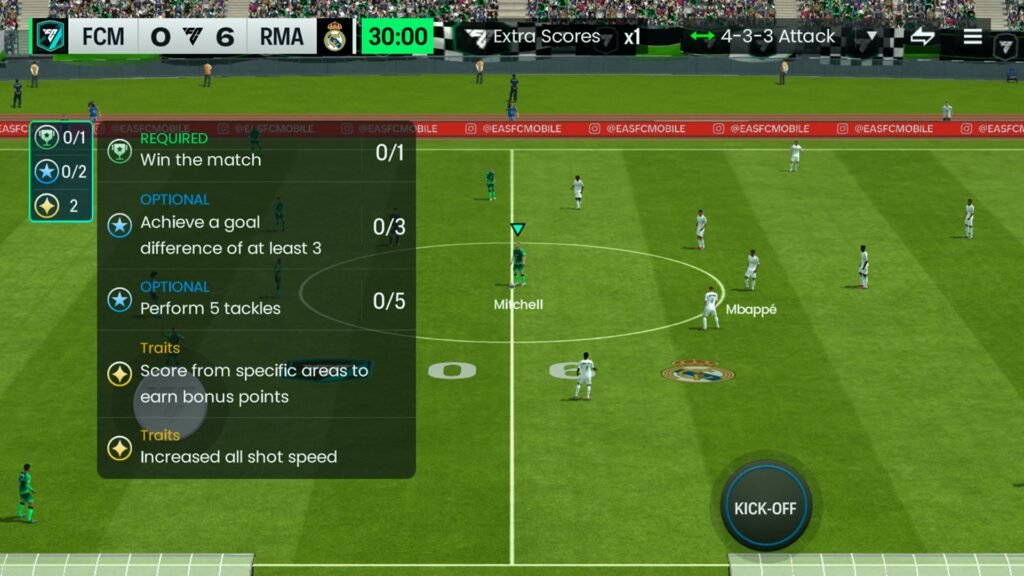 EA SPORTS FC Mobile'ın yeni Gauntlet Mode moduna ait bir maç hedefi ekranı