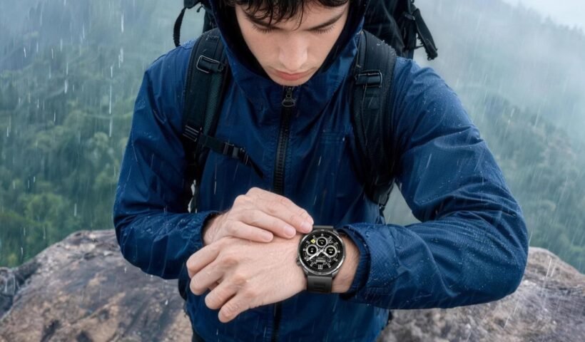 HONOR Watch 6 kullanan bir dağcının bileğindeki saati kontrol etmesi