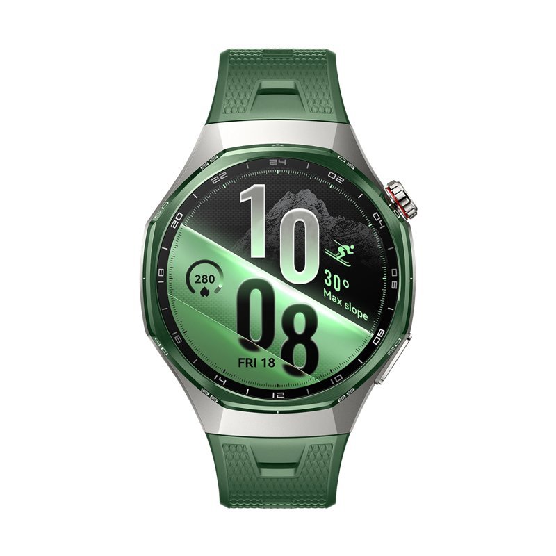 Huawei Watch GT 7 Pro akıllı saatin yeşil kayış ve gümüş kasa detayı