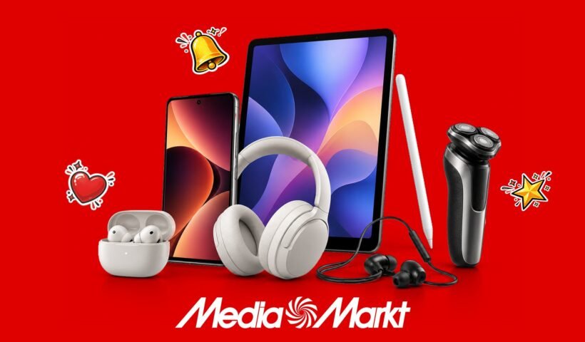 MediaMarkt'ın okula dönüş kampanyasında öne çıkan akıllı telefon, tablet ve kulaklık modellerini gösteren görsel