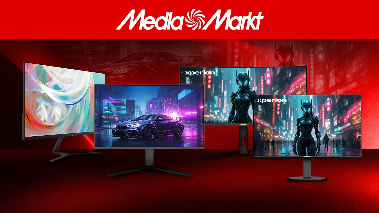 MediaMarkt'ın PEAQ ve XPERION markalı yeni monitör serisinden bir görsel