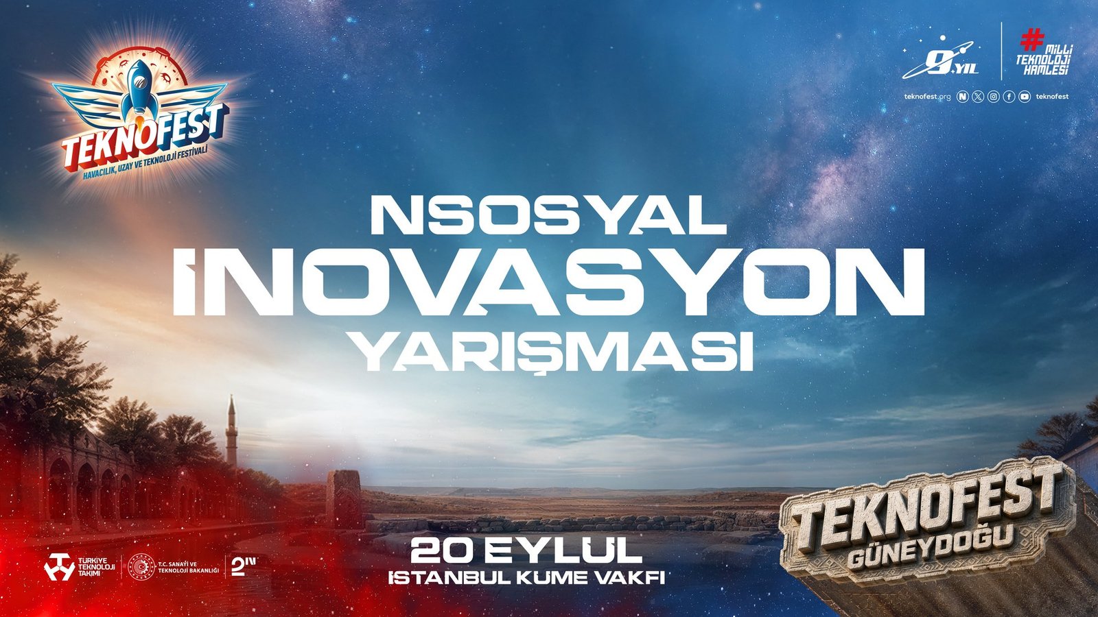 TEKNOFEST 2026 NSosyal İnovasyon Yarışması'nın 20 Eylül'de İstanbul'da yapılacak finalini duyuran görsel