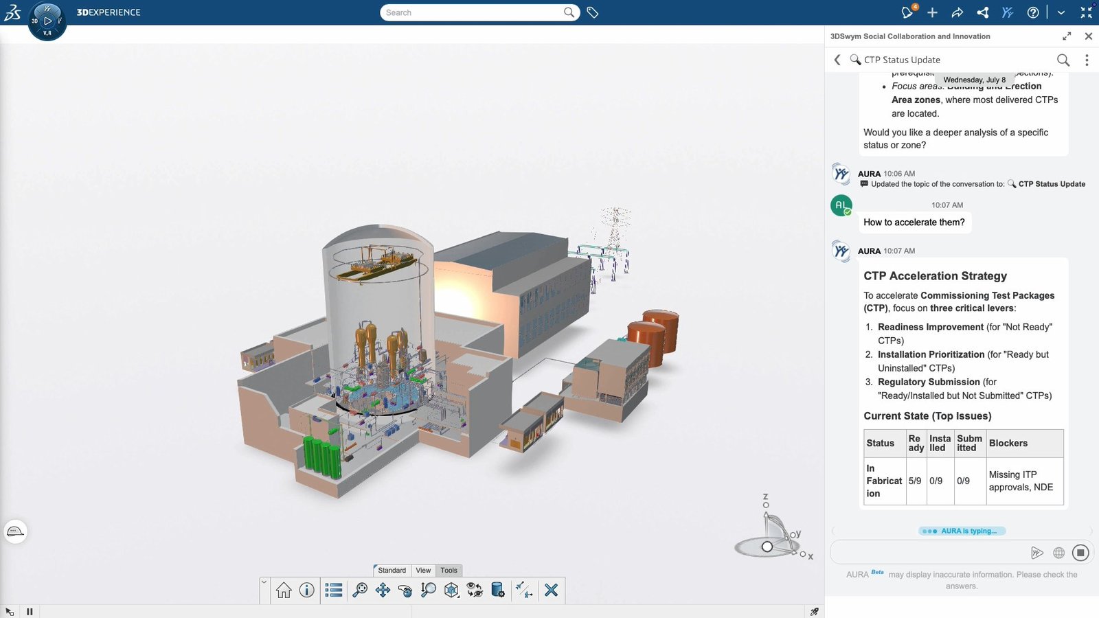 Dassault Systèmes'in 3DEXPERIENCE platformundaki AURA sanal yardımcısının program yönetimi arayüzü