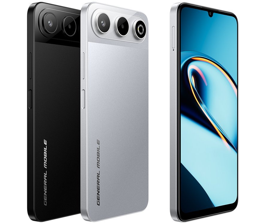 General Mobile GM 26 5G telefonunun siyah ve gümüş renk seçenekleri