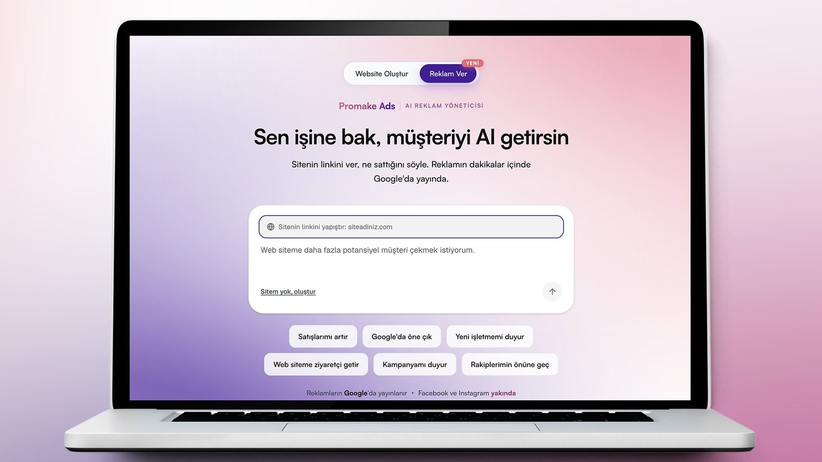 Promake Ads ürününün reklam oluşturma ekranını gösteren görsel