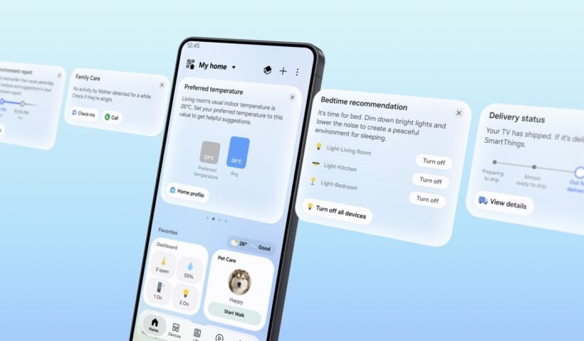 Samsung SmartThings Now uygulamasının yeniden tasarlanan Ana Sayfa ekranı