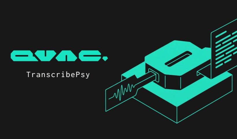 Tether'ın cihaz üzerinde çalışan QVAC TranscribePsy ses tanıma modelini simgeleyen logo ve ses dalgası çizimi